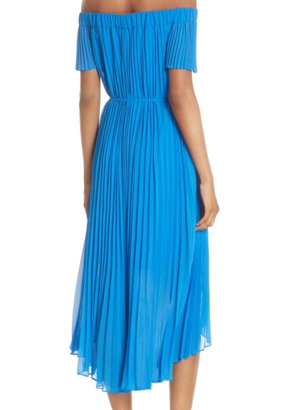 Ted Baker Cobalt Blue Off-Shoulder Pleated High-Low Floral Dress - Picture 6 of 14